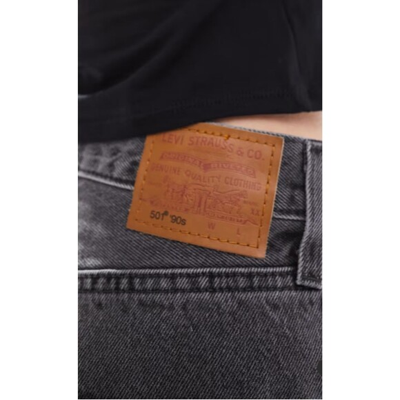 Levis Premium Womens 501 90s Denim Jean Shorts Mid Thigh Rise Long Black Gray - Picture 5 of 16